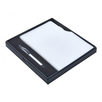 941-K Beyaz Hediyelik Set - 15x21 Renkli Kenar Not Defteri Metal Tükenmez Kalem
