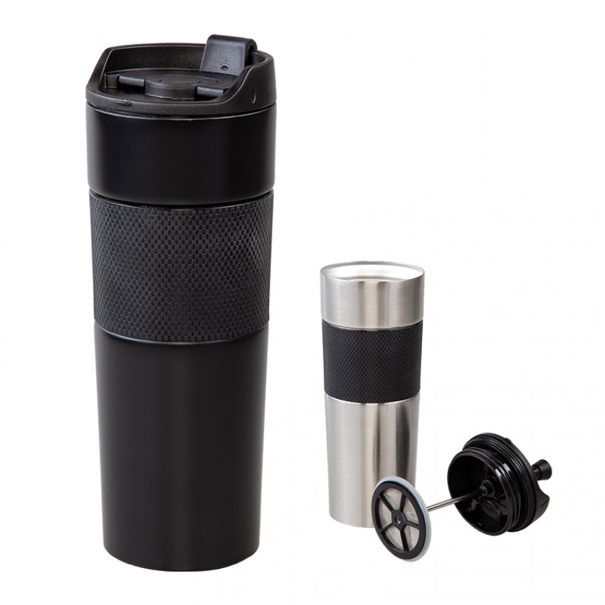 5312 Siyah  French Press Çelik Termos / 450 ml