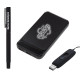 5057 Siyah Hediyelik Set - Led işıklı 10.000Mah Powerbank - Led işıklı Usb Bellek Led işıklı Rubber Metal Kalem