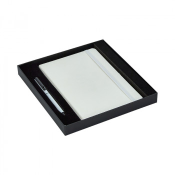 920-K Beyaz Hediyelik Set - 13X21 Not Defteri Metal Rubber Gövde Roller Kalem