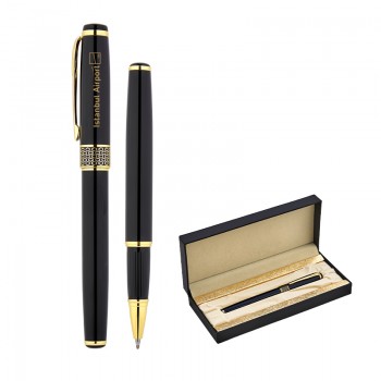 1213-KR Siyah Metal Roller Kalem Seti