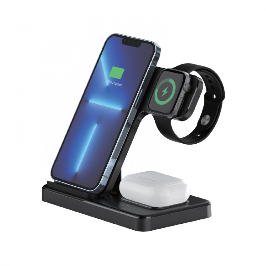 4220 Siyah 3'ü 1 Arada Kablosuz Şarj Cihazı