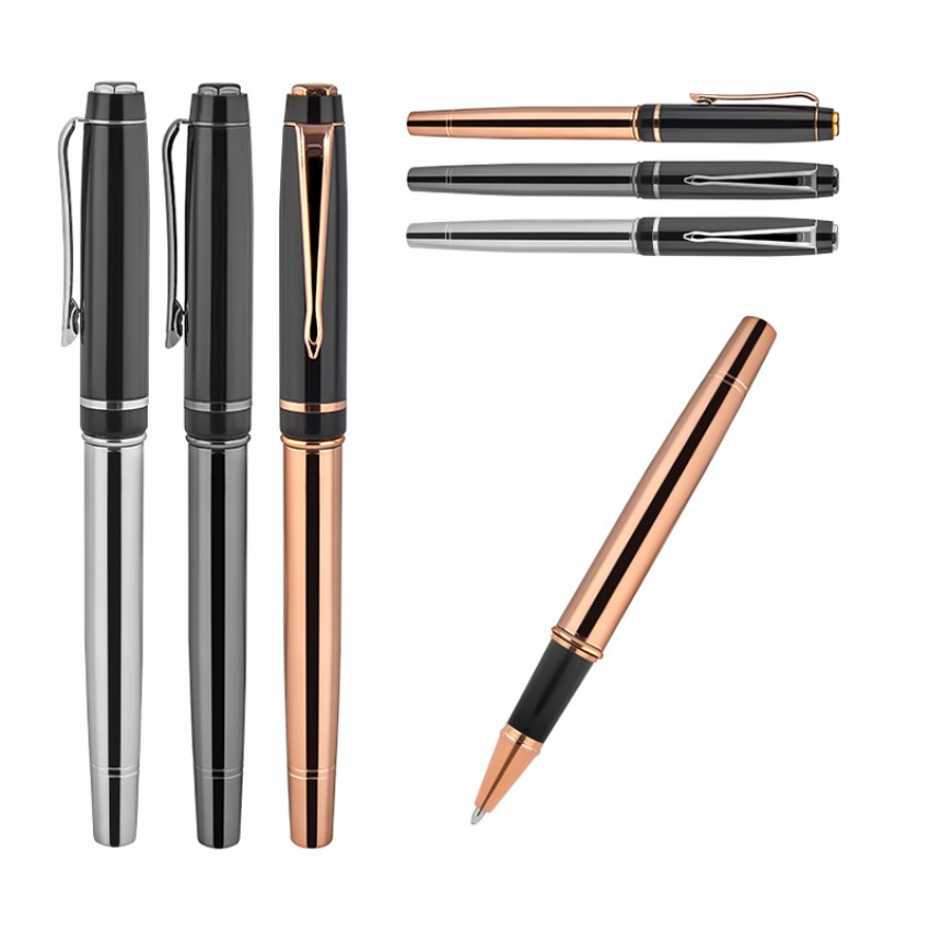 1219-R Silver - Siyah Metal Roller Kalem